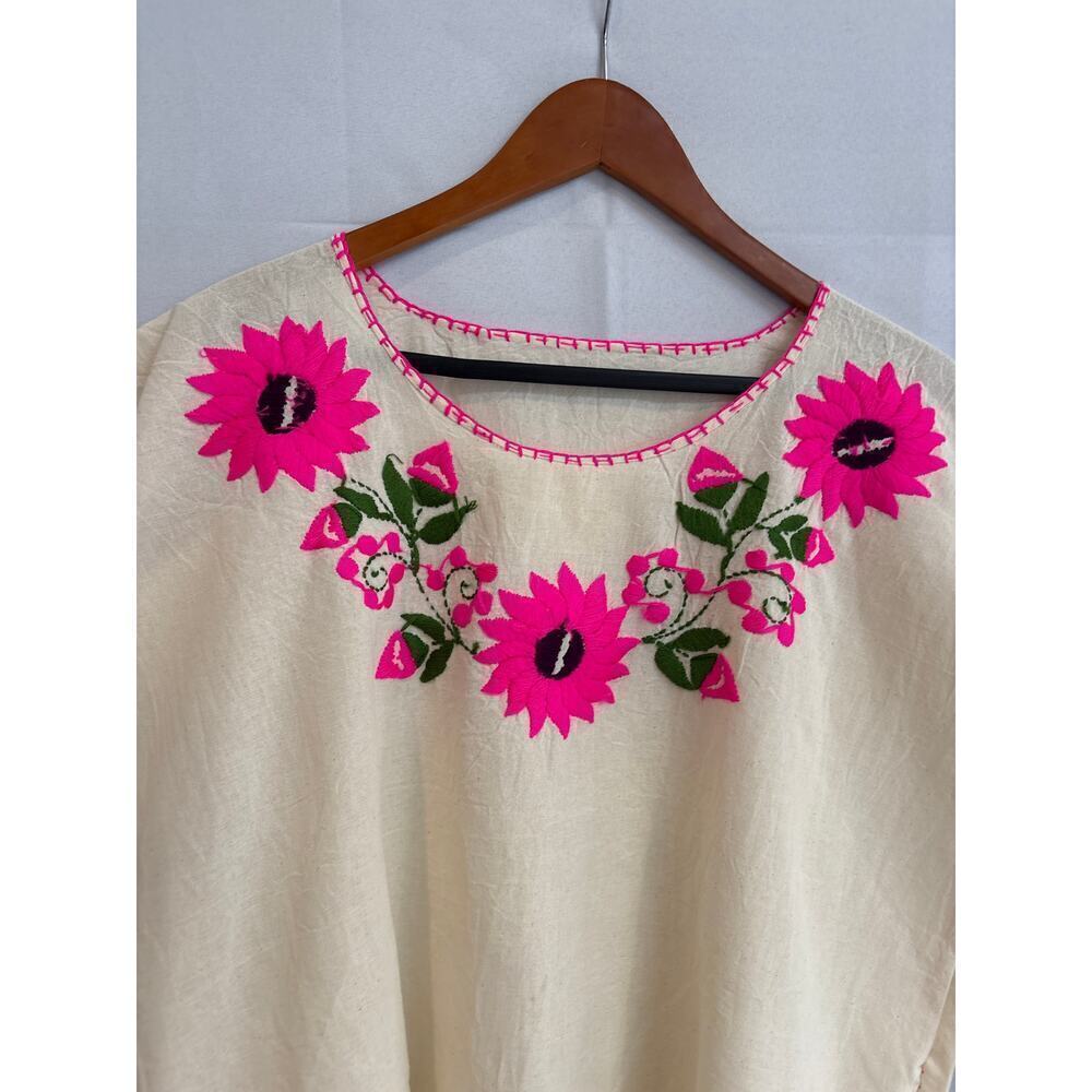 Women’s Handmade Size Not Known, Cream with Pink and Green Embroidery.